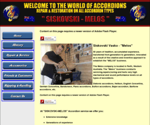 siskovski-melos.com: Vasko Siskovski Melos - Accordion tuning, repair and service
Here at “SISKOVSKI-MELOS” Accordion service we offer a full service on-site tuning and repair , with special attention to every detail by highly skilled professionals, our services are guaranteed