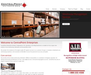 cpekc.com: Home | CentralPoint
CentralPoint Enterprises located in Independence, Mo. specializes in providing businesses a complete turn-key supply chain solution for their warehousing, distribution and transportation needs.