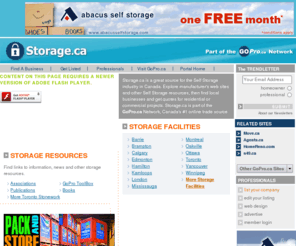 storage.ca: Storage.ca | Self Storage in Canada | GoPro.ca Network
Storage.ca is your source for the Self Storage Canada and part of the GoPro.ca Network. Find local Self Storage businesses and get quotes for Residential or Commercial projects.