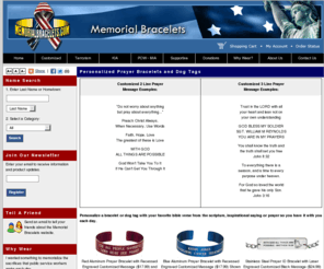 prayerdogtag.com: Personalized Prayer Bracelets and Personalized Prayer Dog Tags | Memorial Bracelets | Victims of Terrorism and Military Killed in Action, Prisoner of War and Missing in Action Memorial Bracelets
Personalized Prayer Bracelets and Customized Prayer Dog Tags