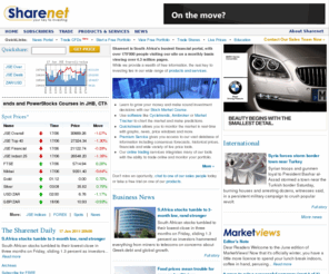fxnet.asia: SHARENET - Your Key To Investing on The JSE Securities Exchange - South Africa
Sharenet provides financial information and services for investors on The JSE Securities Exchange and other South African markets including online share trading, real-time streaming quotes, graphs, news, fundamentals, portfolios, watch lists, Unit Trusts and simulated stock market trading.
