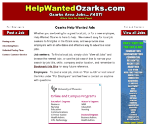 ozarkshelpwantedads.com: Ozarks Help Wanted Ads - Ozarks Help Wanted
Ozarks Help Wanted Ads - Ozark area jobs posted daily.  Ozarks employers get great results.  Post your ad today!