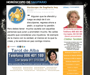 horoscopodesagitario.es: Horóscopo de Sagitario
Horóscopo de Sagitario. Horóscopo diario de Sagitario, horóscopo de Sagitario mañana, horóscopo mensual de Sagitario. Todo lo que quieres saber de Sagitario, compatibilidad, sexualidad, carácter, debilidades, mitología de Sagitario.