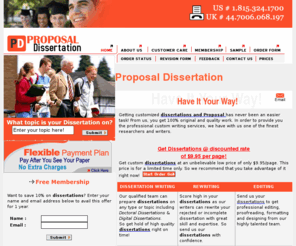 proposaldissertation.com: Proposal Dissertation Help, BA, MA, MSC, MBA, HR Dissertation Proposals
Proposal Dissertation is a complete dissertation assistance including Dissertation Proposal, Data collection and Statistical Analysis