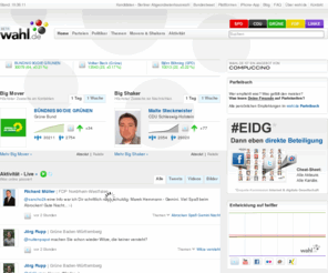 wahl.de: wahl.de
wahl.de misst und bewertet die Online-Aktivität von Parteien und Politikern. Täglich zeigen wir die aktivsten und erfolgreichsten politischen Akteure.
