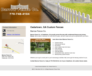 barrowfence.com: Custom Fences Cedartown, GA - Barrow Fence Co.
Barrow Fence Co. provides Custom Fences services to Cedartown, GA.Call 770-748-4104 for all your custom fences needs.