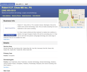 drrobertchowburien.com: Robert K.P. Chow MD Inc. PS | Burien, WA 98146 | DexKnows.com™
Robert K.P. Chow MD Inc. PS in Burien, WA 98146. Find business information, reviews, maps, coupons, driving directions and more.