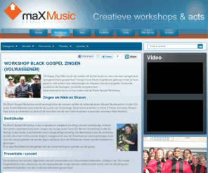 blackgospelworkshop.com: maX Music - Workshop Black Gospel Zingen (volwassenen)
Een enthousiaste workshopleid(st)er komt naar uw locatie en leert een groep enkele songs zingen, meerstemmig en met soul!<br /> 
Het samen zingen van songs zoals 'Lean On Me' en 'Something Inside So Strong' is een leuke en samenbindende ervaring. Bekijk de video-impressies!