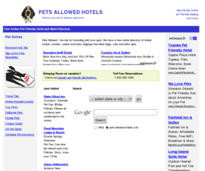pets-allowed-hotels.com: Pet Friendly Hotels & Motels Directory
Pet Friendly Hotels & Motels - Accommodations for traveling with your dog and cat.