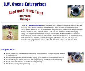 4usedtires.com: C.W. Owens Enterprises
C.W. Owens Enterprises buys and sell used truck tires of all sizes and grades.