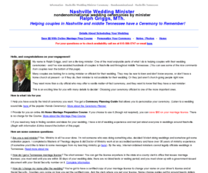 tennesseeminister.com: Nashville Tennessee Wedding Minister, Preacher, Pastor, Reverend for Marriage Ceremonies in Nashville,
G
Minister Ralph Griggs performs wedding ceremonies in Tennessee and the Nashville area