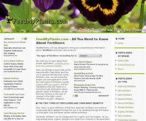 feedmyplants.com: Fertilizers - Buying Guide, Information, Reviews and Prices
Comprehensive buying guide to high-quality fertilizers.Learn all about proper application,
compare prices and read customers' reviews before buying a fertilizer for any kind of plant.