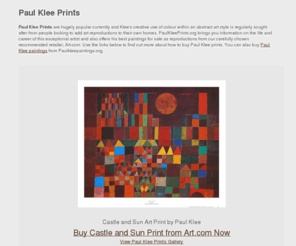 paulkleeprints.org: Paul Klee Prints
Buy Paul Klee art prints online from our large Paul Klee prints art catalogue. Framed and unframed prints, posters and stretched canvases available now.