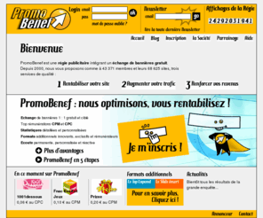 promobenef.com: PromoBenef - La régie pub : Webmasters, rentabilisez votre site et échangez vos bannières de pub sur notre régie publicitaire
