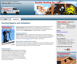 qualityroofing64.com: Quality Roofing Co., Ltd. | Honolulu, HI - Mobile Edition
Call our roofing contractors in Honolulu, Hawaii, at (808) 832-7663 for roofing installation and repairs.