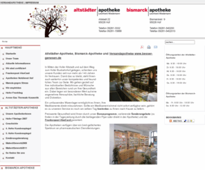 apotheke-hof.de: Apotheke, Apotheken, Hof, Medikamente, Versandapotheke, Online Apotheke
Medikamente guenstig aus der Altstaedter Apotheke und Bismarck Apotheke Hof,Bayern, qualifizierte Beratung, auch als Versandapotheke www.besser-genesen.de, Online Apotheke