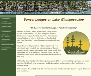 sunsetlodgesnh.com: Sunset Lodges | Lake Winnipesaukee Resort | New Hampshire
A family-oriented cabin resort on Lake Winnipesaukee in the heart of the New Hampshire Lakes Region.