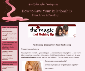 yourrelationshipbreakup.com: Your Relationship Breakup - Save Your Relationship
While a relationship breakup is a slow, painful process, the cure must be swift and immediate. Getting back together after a relationship breakup is easier than you might think … when you take control.