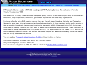 dvdvideosolutions.com: DVD Video Solutions - Toronto, Canada - DVD Services, Video to DVD, Film to DVD, Encoding, Authoring, Replication, Duplication, DVD Maestro, Sonic
