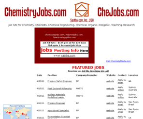 chejob.com: ChemistryJobs.com, ChEJobs.com, Chemistry Jobs, Chemist Jobs, Chemical Engineering Jobs, Chemistry Careers, Chemicals Jobs, Organic Chemists, Inorganic Chemist
ChemistryJobs.com, ChEJobs.com, Chemistry Jobs, Chemist Jobs, Chemical Engineering Jobs, Chemistry Careers, Chemicals Jobs, Organic Chemists, Inorganic Chemist 