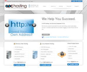 singaporehosting.asia: APC Hosting - Singapore's Premiere Web Hosting Company
APC Hosting: Singapore's premiere web hosting company, providing web hosting, co-location, dedicated server and virtual private server (VPS) hosting services.