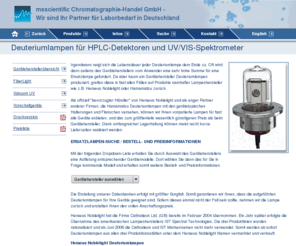 deuteriumlampen.com: Deuteriumlampen für HPLC-Detektoren und UV/VIS-Spektrometer
Deuteriumlampen für die HPLC, Photometer und andere UV-Applikationen