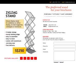 zigzagstand.com: Zig Zag Brochure Stand, Singapore - office reception, exhibition, literature holder, brochure rack, magazine folding stand collapsible portable
Brochure Stand - Zigzagstand.com (Singapore), literature racks for your catalogues and magazines. 