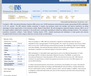 imsbarternews.com: Investor Relations | International Monetary Systems
International Monetary Systems, Ltd. (IMS) is the largest publicly traded barter company in North America, trading goods and services.