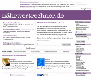 kalorienampel.info: NHRWERTRECHNER.DE - die interaktive Nhrwerttabelle
Die Nhrwerttabelle vom Nhrwertrechner bietet die Mglichkeit, Kalorien, Fett, Eiwei, Kohlenhydrate, Vitamine, Mineralstoffe, Spurenelmente und viele weitere Nhrwerte einzelner Nahrungsmittel sowie ganzer Rezepte mit unterschiedlichen Mengenangaben zu ermitteln und zu addieren.