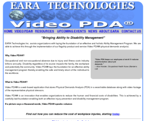 earatech.com: Return to Work Program, Disability Management, Physical Demands Analysis - EARA Technologies
EARA Technologies Inc. assists organizations with laying the foundation of an effective Physical Demands Analysis, Return To Work, and Ability Management Program.