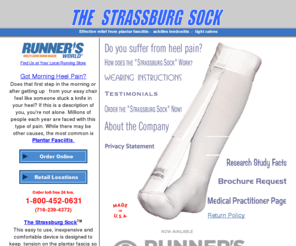 thesock.com: THE STRASSBURG SOCK - [A simple cost effective treatment for plantar
fasciitis heel pain]
The Strassburg Sock reduces pain associated with plantar fasciitis heel pain