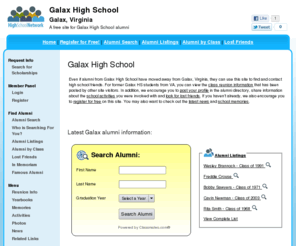 galaxhighschool.org: Galax High School
Galax High School is a high school website for Galax alumni. Galax High provides school news, reunion and graduation information, alumni listings and more for former students and faculty of Galax High in Galax, Virginia