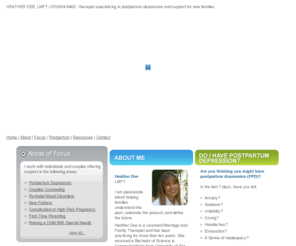 postpartummommy.com: Heather Dee, LMFT - Marriage and Family Therapist offering treatment for Postpartum Depression (PPD), Support for New Families, Couples Therapy and Relationship Counseling
Heather Dee Frankovich LMFT - Licensed Marriage and Family Therapist offering general talk therapy services, treatment for postpartum depression, support for new families, couples therapy,  relationship counseling