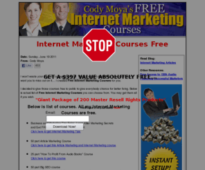 freeinternetmarketingcourses.com: Internet Marketing - How To Start And Grow Your Internet Business - Online Marketing
Internet Marketing - FREE Internet Marketing course. Find out how I turned a simple idea into over a million dollar a year business using Online Marketing