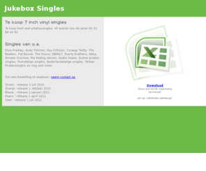 jukeboxsingles.nl: Jukebox Singles
Koop 45 toeren vinyl singles, jukebox singles uit de jaren 60, 70 en 80.  