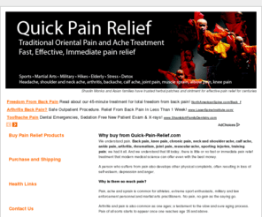 quick-pain-relief.com: Buy Natural Pain Relief Plasters Online | Chronic Muscle Ache | Herbal Patches, Cream, Ointment and Rub
Quick pain relief with oriental herbal patches and ointments. FREE herbal patches to relieve back and joint pain for cold winter months. Detox for health.