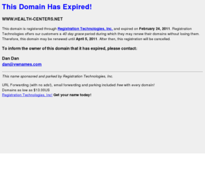 health-centers.net: HEALTH-CENTERS.NET Has Expired!
