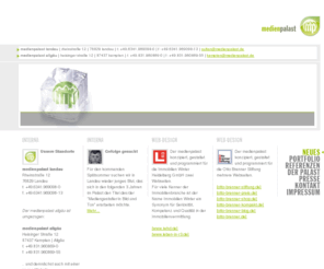 medienpalastlandau.de: MEDIENPALAST LANDAU: Home
medienpalast landau, Agentur für integrierte Kommunikation. Der medienpalast landau ArGe ist ein Netzwerk aus eng kooperierenden Firmen im Bereich Kommunikation und Werbung. Neben Webdesign, 3D Animation, Film- und Videoproduktion gehört der gesamte Printbereich zum Angebotsspektrum. Als Arbeitsgemeinschft werden projektorientierte Arbeitsgruppen zusammengestellt, die eine effiziente und felxible Umsetzung unterschiedlicher Projekte in der Medienkommunikation ermöglichen.