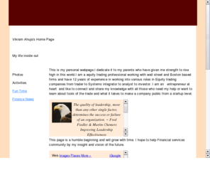 vikramahuja.com: Vikram Ahuja Personal Website
Vikram Ahuja Personal home page. Financial tools ,Equity trading Professional, Enterprenuer