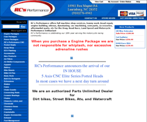 rcsperformanceonline.com: RCsPerformanceOnline.com
RC's Performance is a dedicated horsepower motorcycle shop that loves to make power.  We have Engine Packages for everyone's budget.  Wether you want a stock bore package which includes a port and polished head or you want your motor bored and stroked, give RC's Performance a call.
