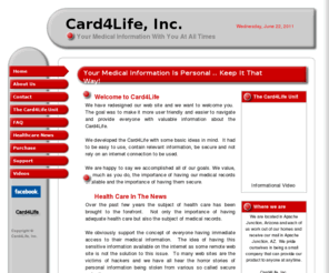 card4life.net: Welcome to Card4Life
Card4Life is a USB device with special built in program for input of vital medical information, x-rays and other important medical information.