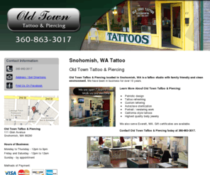 oldtowntattooandpiercing.com: Tattoo Snohomish, WA - Old Town Tattoo & Piercing 360-863-3017
Old Town Tattoo & Piercing Provides Patriotic design, Tattoo refreshing, Custom lettering to Snohomish, WA. Call 360-863-3017