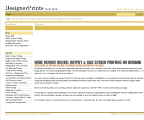 designerprints.net: Designer Prints New York, large format digital/silk screen fabric printing NY,NYC
Designer Prints New York, large format digital/silk screen printing and design, grand format backdrops, silk screen printing, rotary printing, fabric design, posters, banners, furniture, engineered prints, special effects, vintage fabric reproduction, t shirt, stickers.