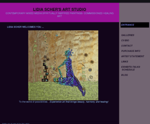 lidiascherart.com: Lidia Scher's Art Studio
Contemporary mixed media paintings, sculptures and murals brilliantly dotted with reflective surfaces created by Lidia Scher to establish a multi-sensory spiritually healing connection with the viewer.