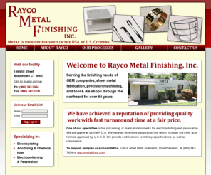 raycometalfinishing.com: Rayco Metal Finishing | Electropolishing, Passivation, Electroplating, Anodizing & Chemical Film
Serving the finishing needs of OEM companies, sheet metal fabrication, precision machining, and tool & die shops through the northeast for over 60 years.