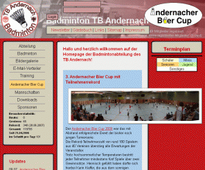 tba-badminton.de: Badminton TB Andernach: TB Andernach Badminton
Wissenswertes und Regelwerk zum Sport Badminton. Infos zur Abteilung Badminton des TB Andernach mit Tabellen und Spielerportraits. Turner Bund Andernach Badminton