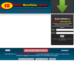 electrobeneficios.com: Suscribete a ElectroBeneficios
El site de internet, que te ofrece las mejores ofertas del Mercado Electrico, Electromecanico y Electronico Argentino