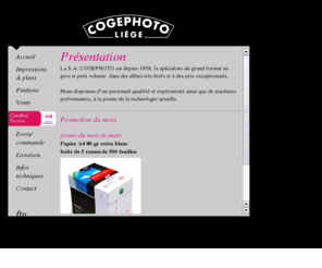 cogephoto.com: Cogéphoto, reproduction, photocopie de plans, impression sur toile et matériel de bureau à Liège
Le spécialiste de la photocopie , du tirage de plans , du plotter et de la reprographie