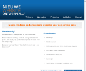 nieuwe-website-ontwerpen.nl: Nieuwe Website Ontwerpen - Welkom
GRATIS VRIJBLIJVENDE OFFERTE - Mooie, vindbare en beheersbare websites voor een eerlijke prijs. Diensten: design, development, analyse, CMS, SEO, UX, support en training.