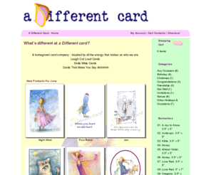 adifferentcard.com: Home Page -- A Different Card
A Different Card - Homegrown cards inspired by all the energy that makes us who we are:  laugh out loud cards, smile wide A Different Card - Homegrown cards inspired by all the energy that makes us who we are:  laugh out loud cards, smile wide cards, cards that make you say aaaah!